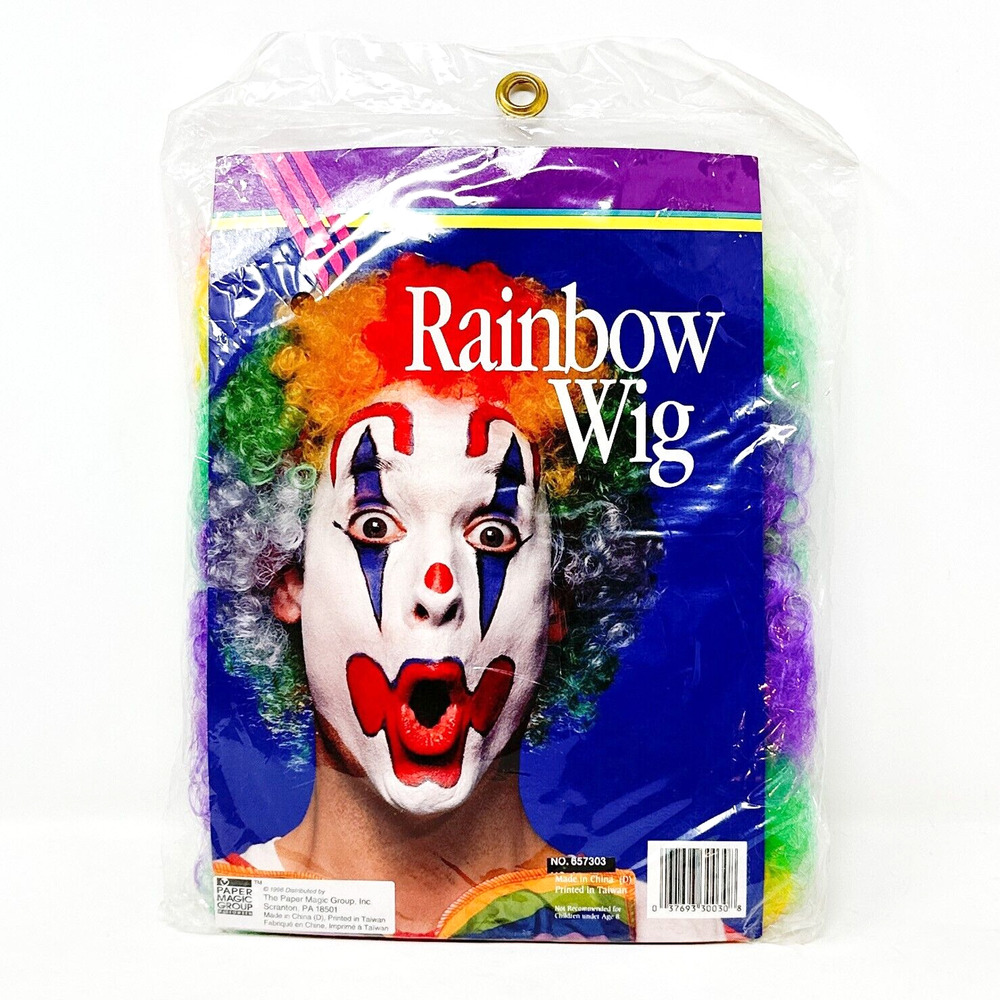 VTG 1996 Rainbow Clown Wig OS Halloween Costume Curly Multi Color Party Carnival